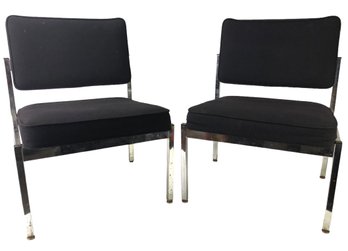 Vintage Black Upholstered Chrome Side Chairs By United Chair Co. (Set Of 2) - #BR