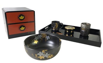 Japanese Lacquerware, Arita Ceramic Bowl, Chokin Box & Ceramic Mugs - #S12-4