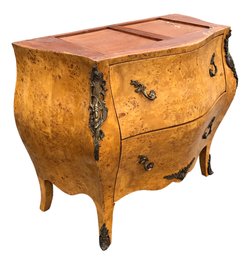 Antique French Burl Wood Bombe Shaped Chest Of Drawers With Mounted Ormolu - #BR