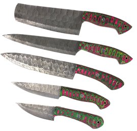 Custom Hand Forged Damascus Steel 5-Piece Chef Knife Set - #S13-3