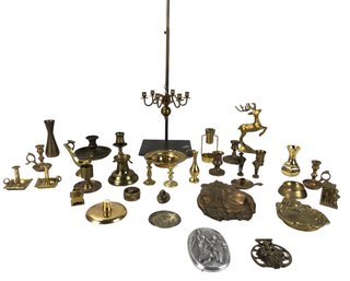 Miniature Brass Candlesticks, Catch-all Dishes, Reindeer Figure, Wax Seal & More - #S15-3