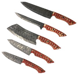 Custom Hand Forged Damascus Steel 5-Piece Chef Knife Set - #S13-2