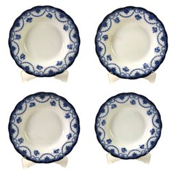 Antique Greville Pattern Flow Blue Soup Bowls (Set Of 4), Made In England - #S4-3