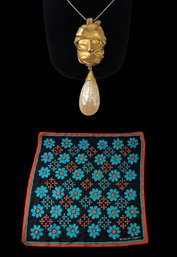 Emanuel Ungaro Paris, France Egyptian Mummy Statement Necklace & Silk Scarf - #JC-L