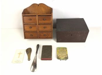 Hanging Wood Sewing Box, Wood Trinket Box, Ava Maria Catholic Book, Cross & More - #S8-R4