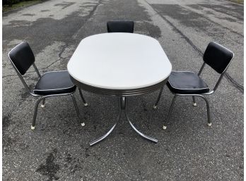 Retro Chrome Table & 3 Chairs, Reproduction, Made In Taiwan