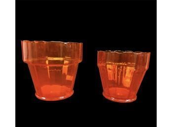 Mid Century Modern Orange Blown Glass Flower Pots, Made In Italy - #S11