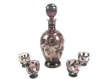 Amethyst Glass With Silver Overlay Decanter Set - #S11