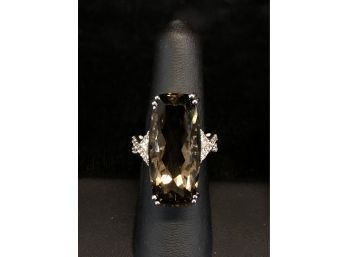 Sterling Silver Ring With Synthetic Smoky Topaz & Cubic Zirconia - #C