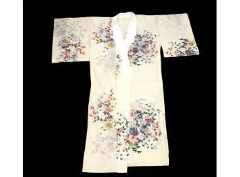 Vintage Traditional Japanese Kimono Ivory Floral Print - #LR2