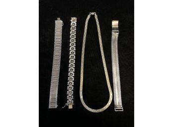 Lot Of Three Sterling Plated Bracelets And One Sterling Plated Necklace , Made In Italy - #A-3