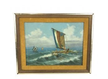 1965 Signed Simbulan Oil Painting On Board, Vinta Festival Boat Race - #S5-2