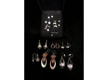 Lot Of Costume Jewelry Earrings, One Pair Is Marked 925 As Pictured - #C