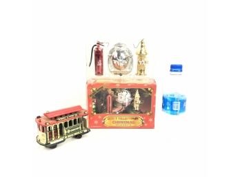 Code 3 Collectible Fire Dept. Christmas Ornaments In Original Box & Powell & Hyde Cable Car - #S4-3