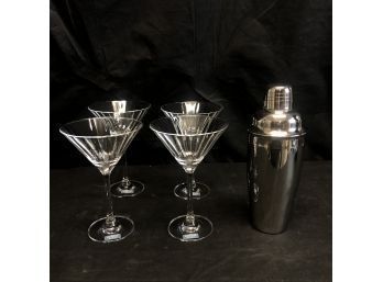 Set Of 4 Vintage Waterford 'Marquis' Martini Glasses And Shaker In Original Box - #S6-4