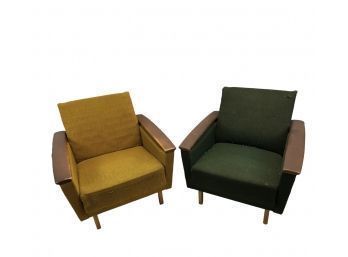 Pair Of Mid Century Modern Upholstered Arm Chairs - #RR2