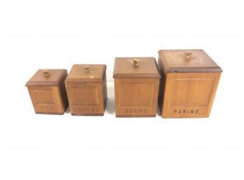 Vintage Wood Canister Set - Flour, Sugar, Coffee, Tea - #R3