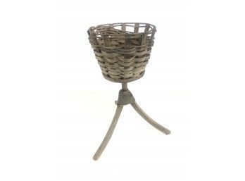 Mid Century Modern 3-Leg Wicker Plant Stand - #AR1