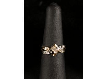 10k Gold 2-Tone Diamond Ring, Size 8, 8 Round & 15 Baguette Natural Diamonds - #OC