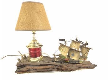 Vintage Driftwood Ship Lantern Table Lamp, WORKS - #S13-1