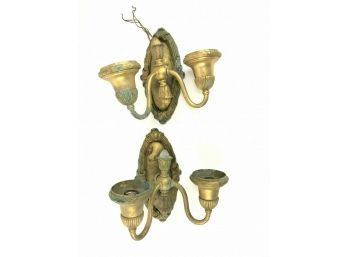 Pair Of Bronze Late 19th Century Matching Sconces, Possibly Tiffany Studios - #S1-3