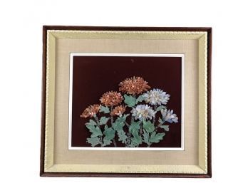 Signed Chinese Framed Chrysentheum Flowers Crafted From Semi-Precious Stones - #AR1