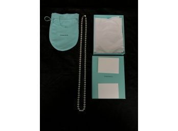 Tiffany & Co. 36' Sterling Silver 10mm Beaded Necklace With Original Blue Tiffany Box & Pouch - S&S