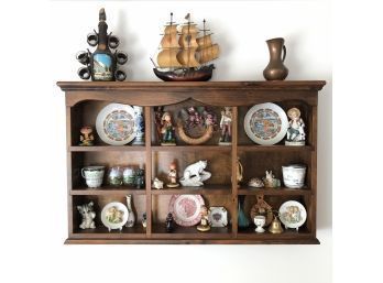 Vintage Wood Curio Wall Shelf With Contents - #S13-F