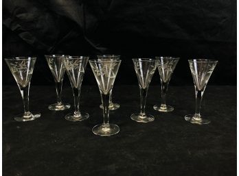 Set Of 8 Etched Cordial Glasses - #S12