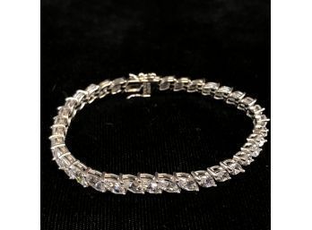 Sterling Silver 7' Tennis Bracelet With Cubic Zirconia And Safety Clasp - #C