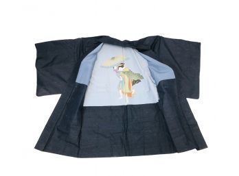 Vintage Traditional Japanese Haori Navy Blue Geisha Print - #LR2