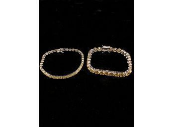 Lot Of 2 Sterling Silver 7' Tennis Bracelets With Synthetic Citrine Stones - #C