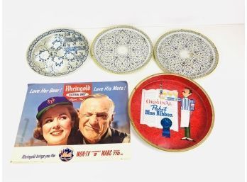 Vintage Pabst Beer Tray, Rheingold Beer NY Mets Advertisement & Toleware Serving Trays - #BS