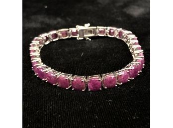 Sterling Silver 7-1/2' Tennis Bracelet With Synthetic Rubies - #C