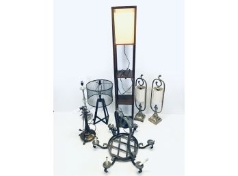 Wrought Iron Lighting Lot - Chandelier/pot Rack, Table Lamps, Floor Lamp - #RR2