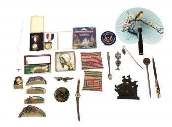 Chinese Lacquer Hair Combs, Belt Buckle, Duck Pin, Medals, Magnifying Glass & More - #S2-3