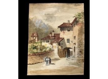 Signed Spanish Village Landscape Watercolor Painting - #FS-3