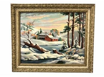 1969 Paint By Numbers, Winter Farm Landscape Painting - #RBW