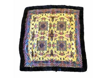 Vintage Embroidered Throw Blanket With Genuine Fur Trim - #S16-2