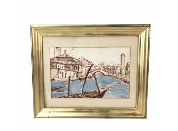 Venetian Landscape Acrylic & Ink Painting, Signed B. Vassiloff - #BW-A6