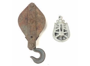 Vintage Cast Iron Pulley With Hook & Metal Pulley - #S1-4