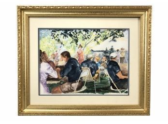 Vintage Signed Watercolor Painting, Social Gathering - #RBW-F