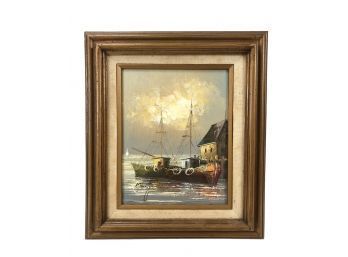 Seascape Harbor Mooring Oil On Board, Signed Markey - #BW-A6