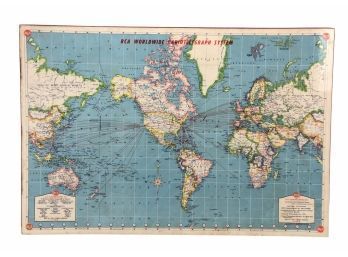 1950s RCA Worldwide Radiotelegraph System Map, Copyright C.S. Hammond & Co. - #BW-A4