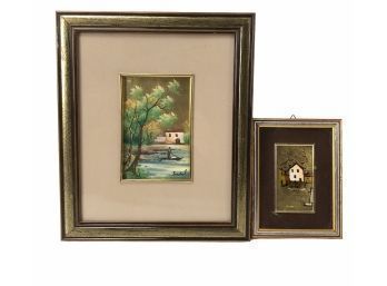 Signed Landscape Oil On Board & Morbidani E Pellegrini Serigraph On Gold Leaf - #S8-3