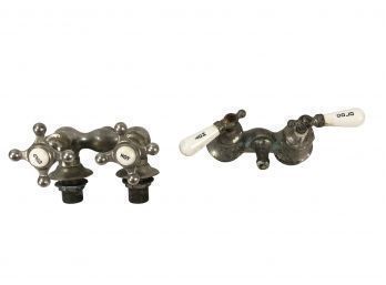 Antique Double Hot & Cold Faucet Handles With Porcelain Knobs - #S16-4