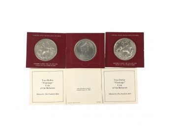 Sterling Silver Uncirculated Two Dollar Flamingo Coins Of The Bahamas, The Franklin Mint - #FS-5