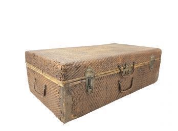 Antique 1920s Rattan Suitcase With Wood Interior - #S3-5