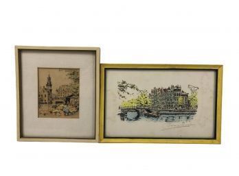 Signed Hand Colored European Prints - #S12-5