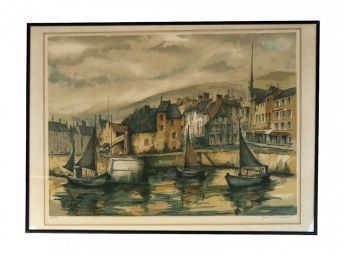 Signed Jean Pierre Laurent French Fishing Port Lithograph, No. 128/260 - #SW